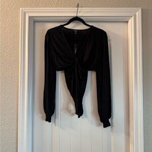 Elegant Black Long Sleeve cutout bodysuit